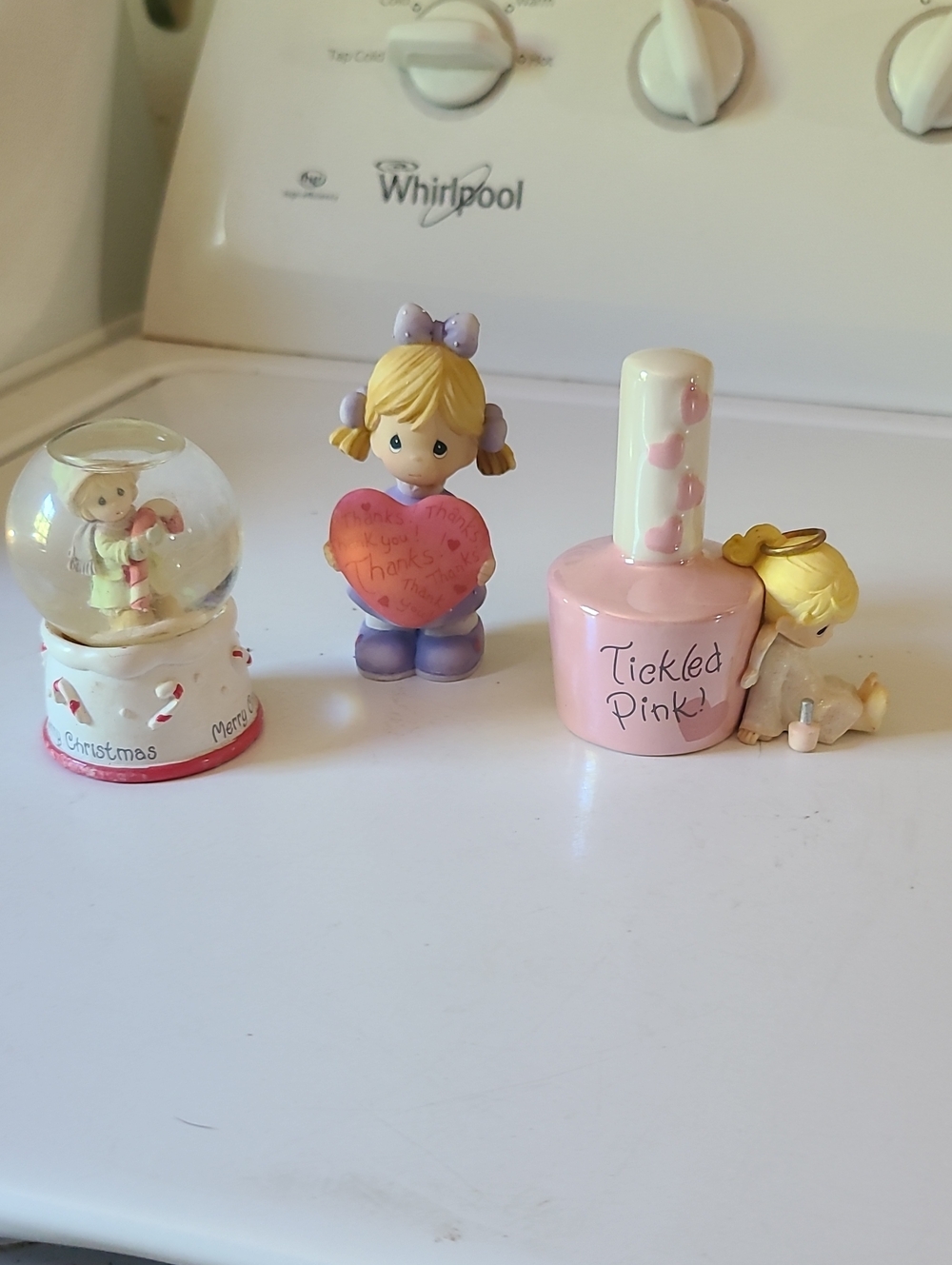Precious Moments Pink Nail Polish Figurine Set with Heart Girl and Snow Globe